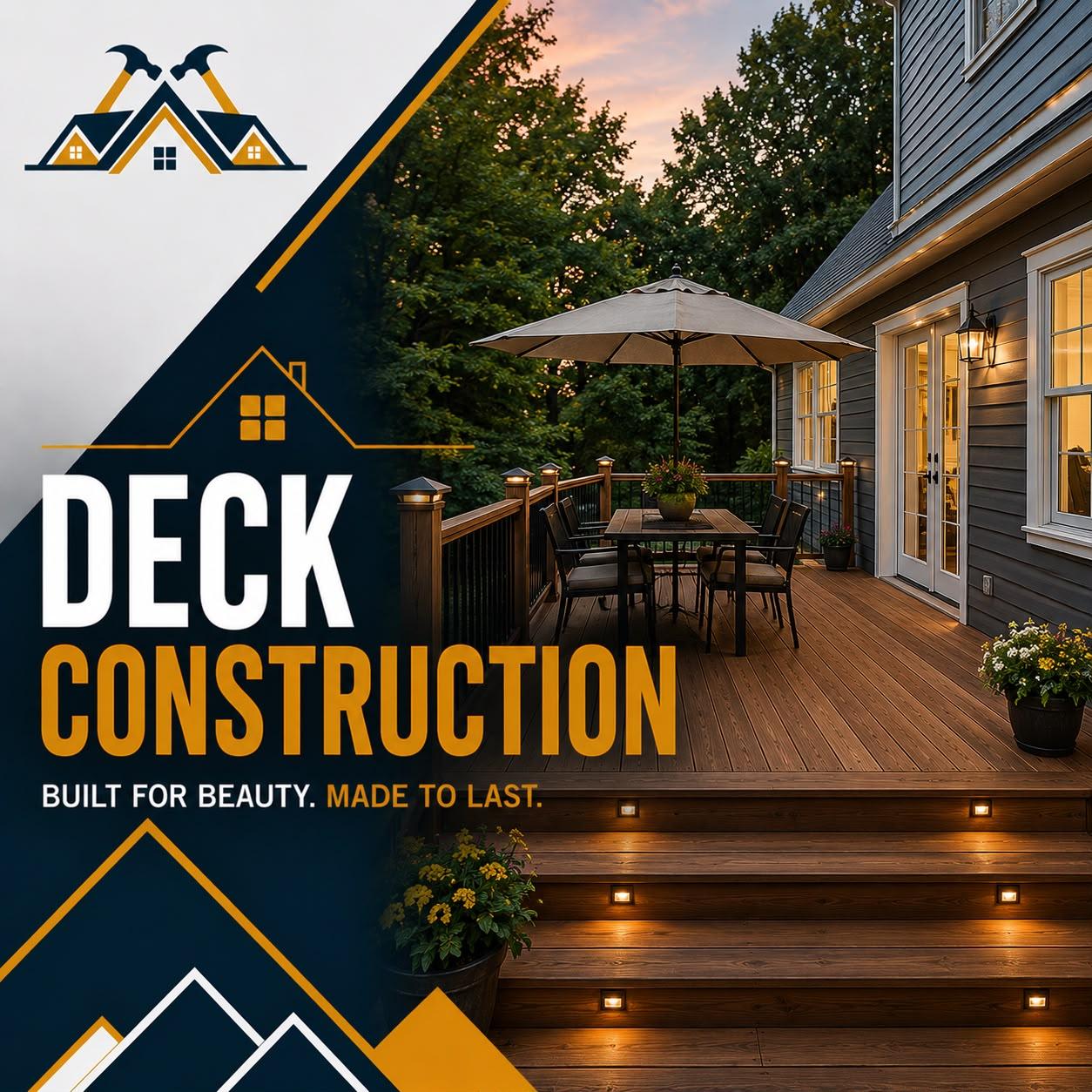 A newly built deck by ZEFF Construction