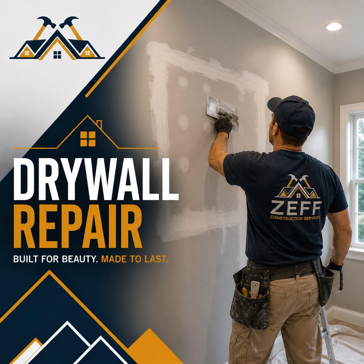 Repaired and refinished drywall by ZEFF Construction